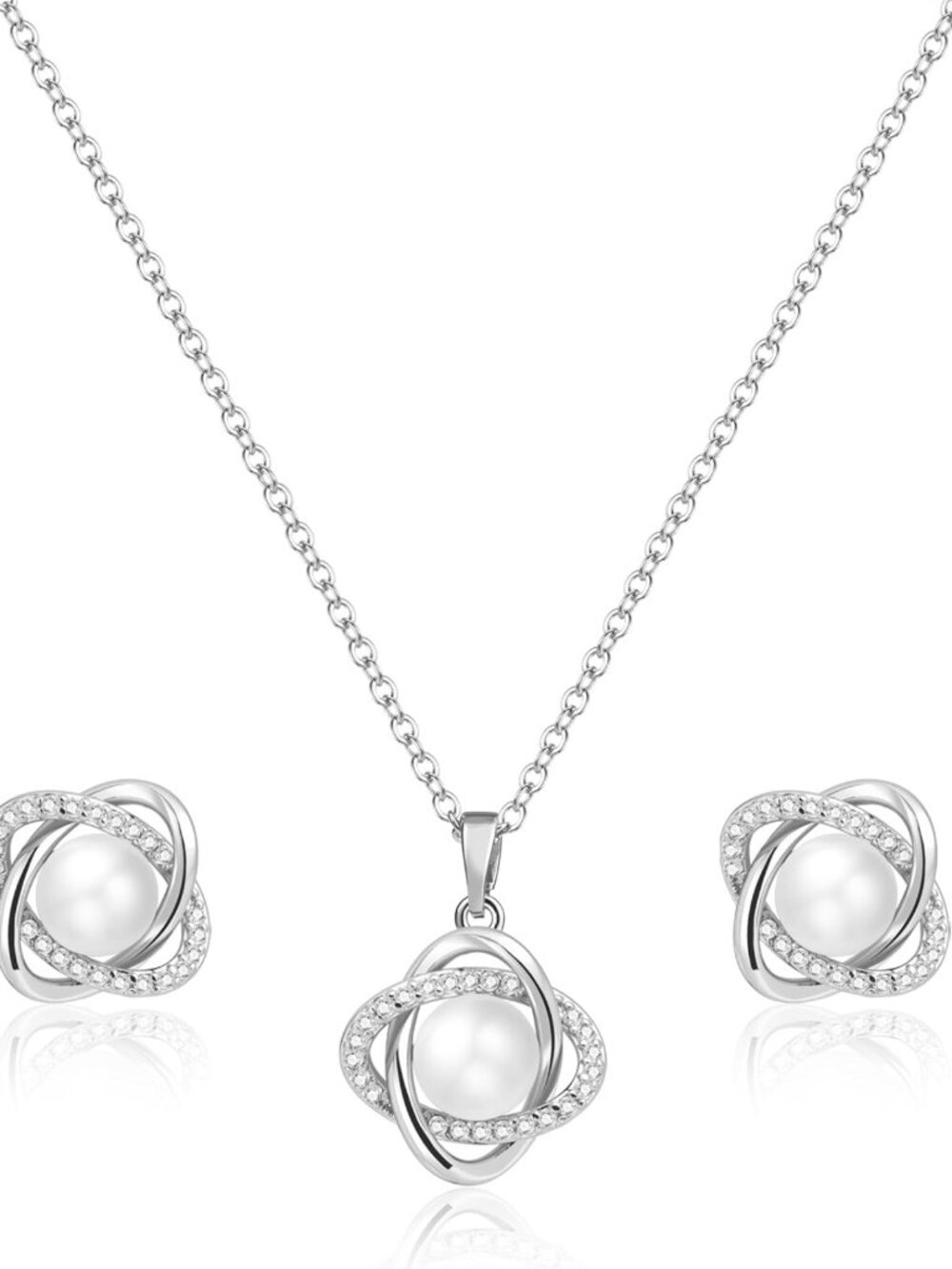 Elegant 14K Gold Plated & Silver Pearl Jewelry Set - Necklace & Earring Gift Set